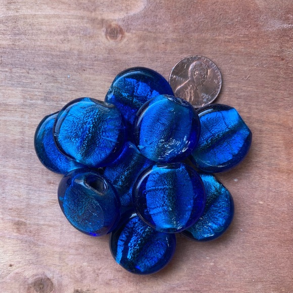 Midnight Deep Blue Foiled Glass Beads 2mm Large Hole (Lot of 10) - Picture 7 of 8